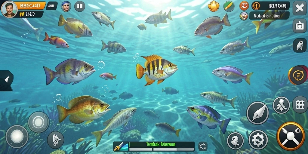 Tampilan gameplay BBCA4D dengan aksi menangkap ikan yang seru.
