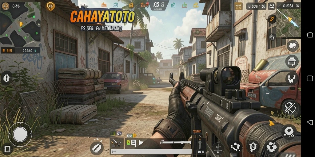 Screenshot utama CAHAYATOTO yang menampilkan aksi gameplay FPS.
