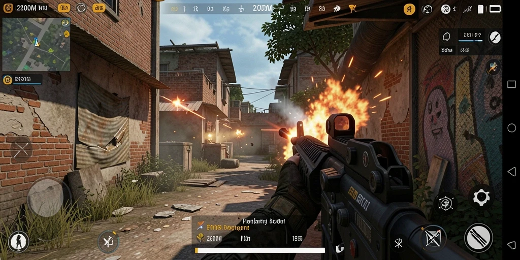 Screenshot D200M menampilkan gameplay action-packed yang mendebarkan.