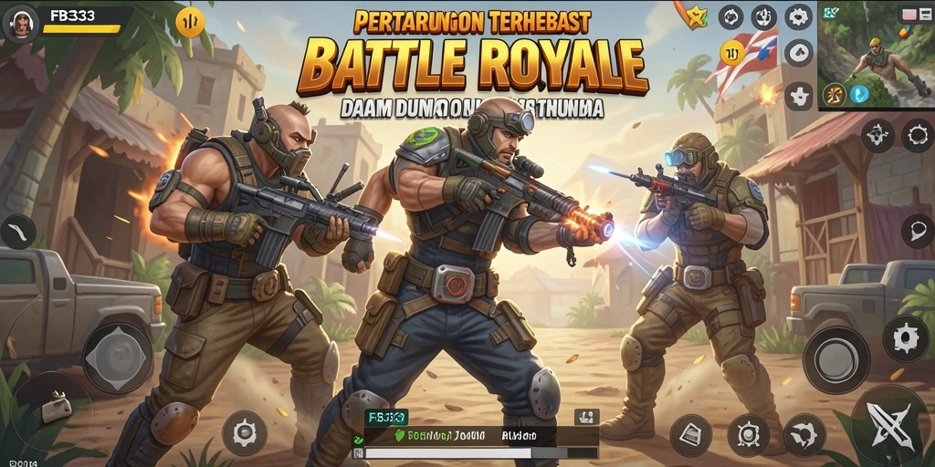 Screeenshot FB333 menampilkan pertempuran seru dalam mode Battle Royale.