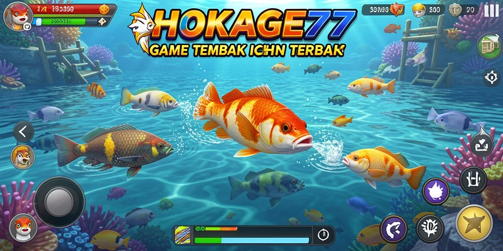 Gameplay seru HOKAGE77 saat menembak ikan berwarna-warni.