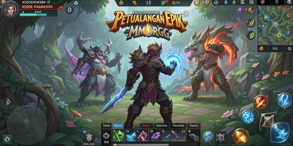 Screenshot utama KODOKHOKI889 menampilkan aksi pertempuran epik dalam dunia MMORPG.