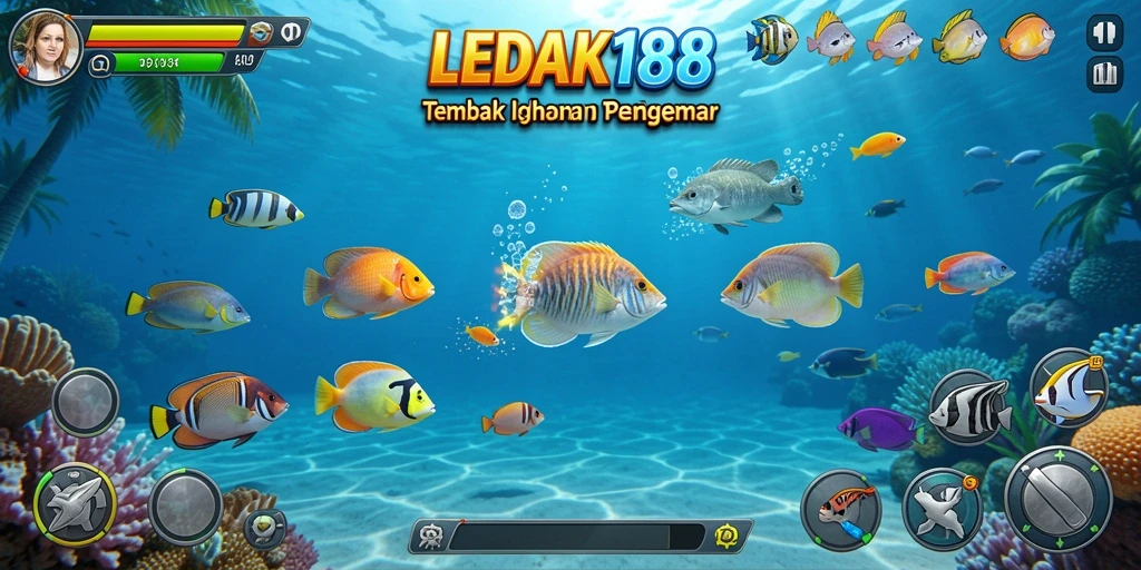 Gameplay LEDAK188 yang seru dengan berbagai ikan warna-warni.