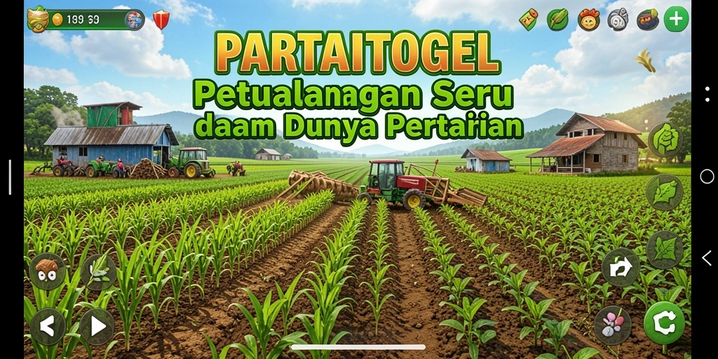 Tampilan gameplay <strong>PARTAITOGEL</strong> dengan pertanian yang luas dan hewan menggemaskan.