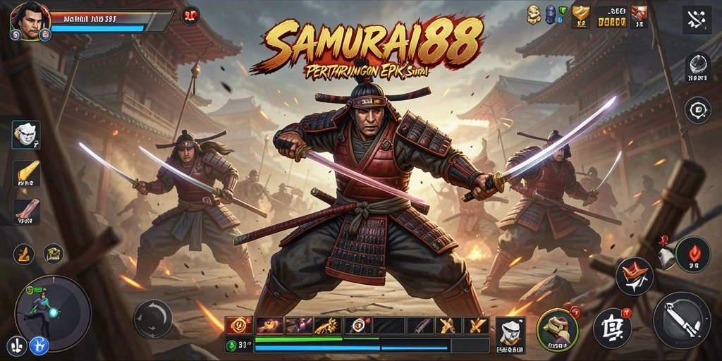 Tangkapan layar memperlihatkan pertarungan sengit antar samurai dengan efek visual menakjubkan.