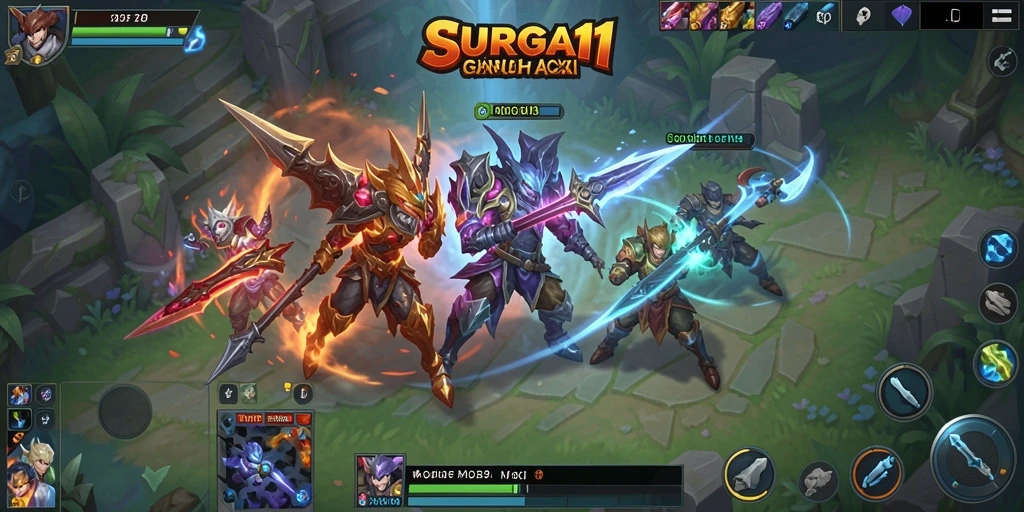 Screenshot SURGA11 menampilkan pertempuran seru dalam game MOBA.