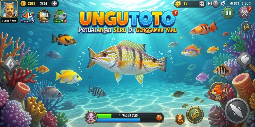Screenshot gameplay UNGUTOTO menampilkan aksi menembak ikan yang seru.